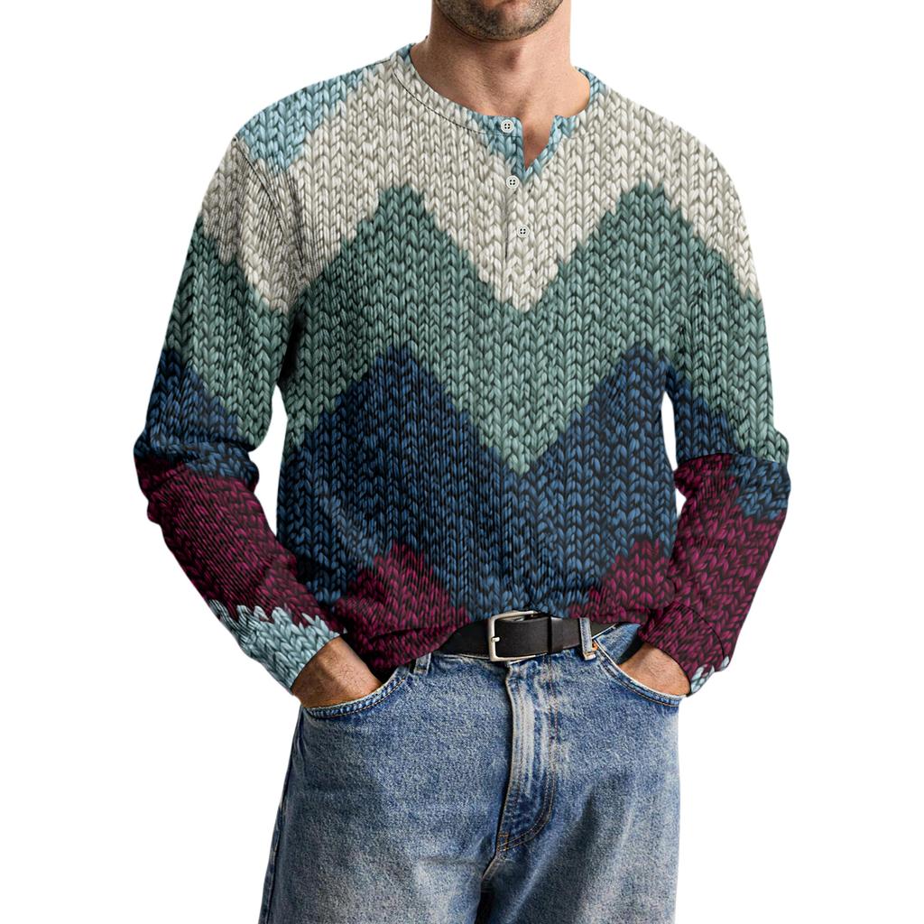 Men's Casual Knit Button-Up Long-Sleeve Shirt