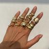 Pack of 12 Pearls Enhanced Artisanal Hollow Rings Set Modern Alloy Fashion Oxidization Resistant Alloy Rings Accessories