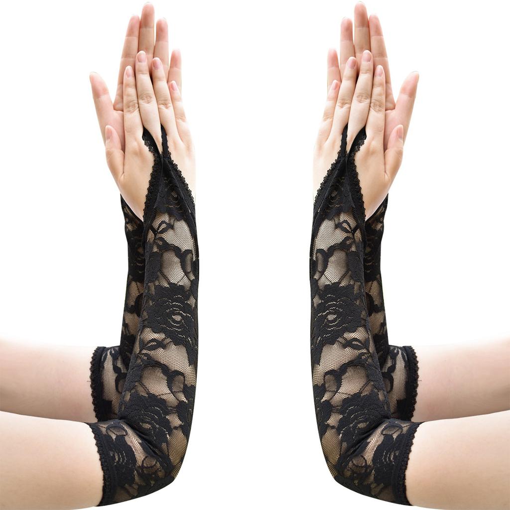 Elegant Lace Fingerless Rose Flower Gloves for Women Vintage Long Gloves for Parties and Evening Event Cosplay Props