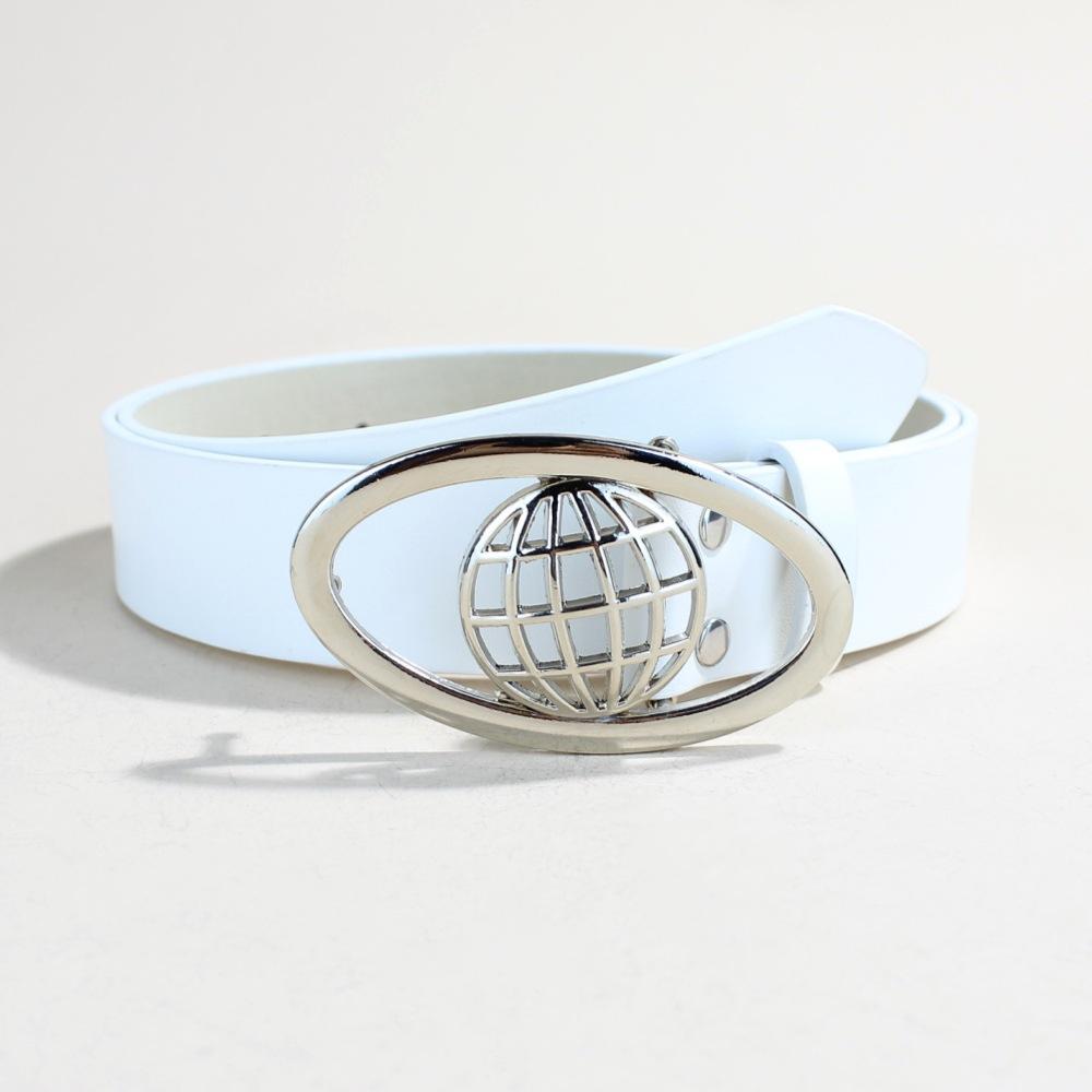 Planet Retro Black Belt Trendy Cool Oval Buckle Men'S Personality Simple Women'S Decorative Belt Niche Belt
