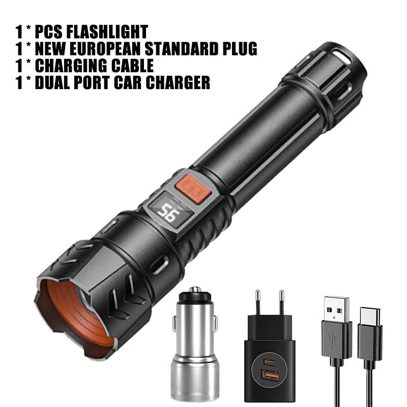 4000LM Powerful LED+COB Flashlight Type-c Fast Charging Ultra Bright Emergency Lighting Spotlight Outdoor Camping Hiking Lantern