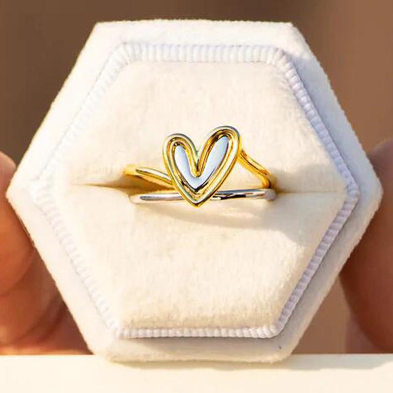 Two-Color Love Ring, Peach Heart-Shaped Design Single Ring For Women, Sweet And Exquisite Fashion Ring.