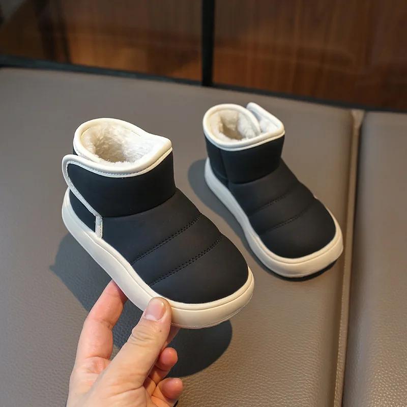 

Детская обувь для девочек, зимние сапоги, зимняя мягкая обувь для маленьких девочек, меховая детская обувь для мальчиков, кожаная обувь, нескользящие короткие сапоги 30 чёрный