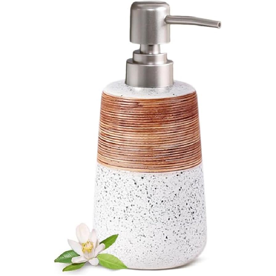 Hand Soap Dispenser, Dish Soap Dispenser for Kitchen, 14.2oz Ceramic Soap Dispenser with Silver Pump, Refillable Soap and Lotion Dispenser, Modern