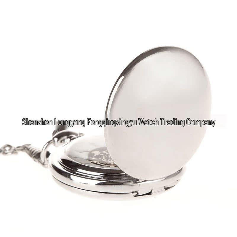 Vintage Double-Lid Polished White Metal Mechanical Pocket Watch - Glossy Student Gift & Commemorative