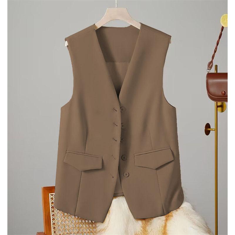 Vest Women Sleeveless Jacket Waistcoat V Neck Single Breasted Tops Outerwear Spring Summer Female Office Lady Vintage Coat