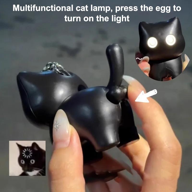 Interesting Black Cat Night Light Luminous Sound Keychain Creative Pendant Cat School Bag Pendant Car Keychain