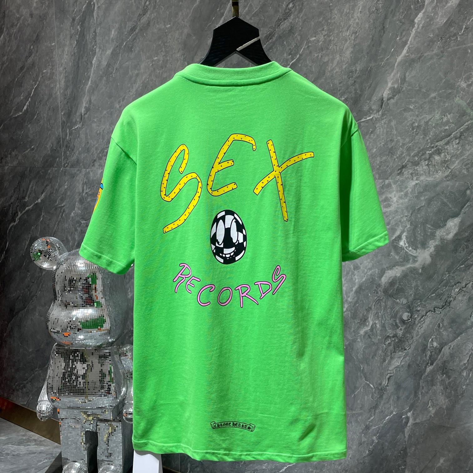 

8502 CHROME HEARTS 2025 Summer New High Quality Cotton Round Neck Loose Large Size Men s and Women s T-shirt Couple T-shirt XL зелений