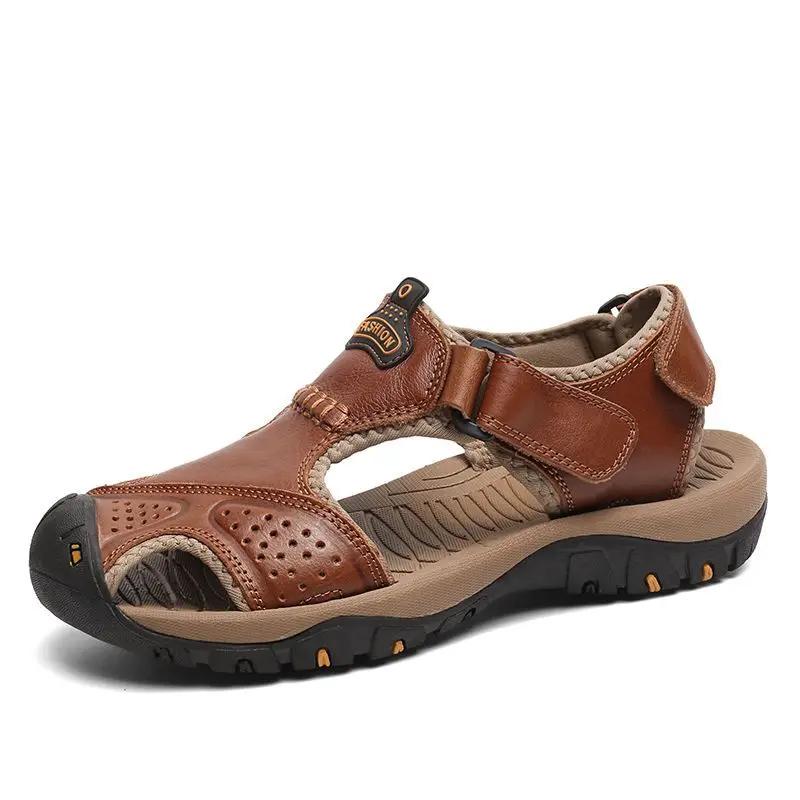 Fashion Breathable Shoes for Men Non-slip Beach Genuine Leather Adult Trend 2025 Stylish Styles Color New Summer Low Price Man Sandals