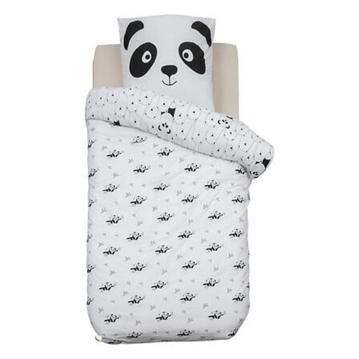 Parure de lit imprimée Panda 140 x 200 cm Réversible 100% Coton / 57 Fils/cm²