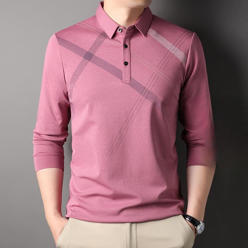 Middle-Aged and Elderly Dad Spring Lapel T-shirt Long Sleeve Polo Shirt Spring and Autumn Men's Undershirt Thin
