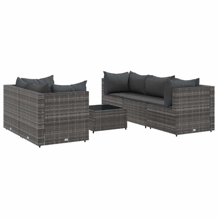 VidaXL Salon de jardin 6 pcs avec coussins Gris Résine tressée, ensemble de canapés d'extérieur, canapé d'angle de jardin, 3308018