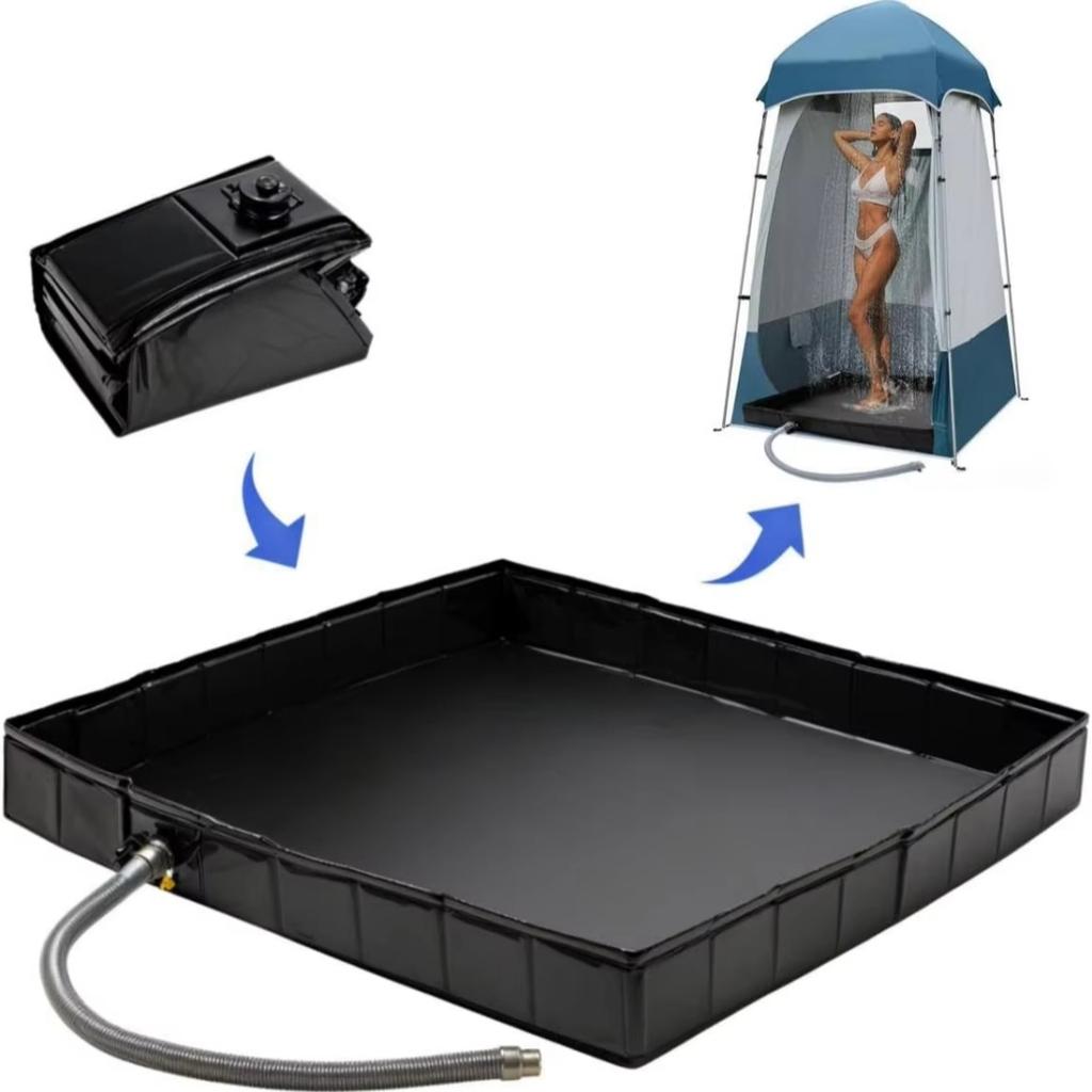 Portable Camping Style Shower Base Foldable Outdoor Shower Basin with Drainage Hose and Clip Shower Basin for Shower Tent Base