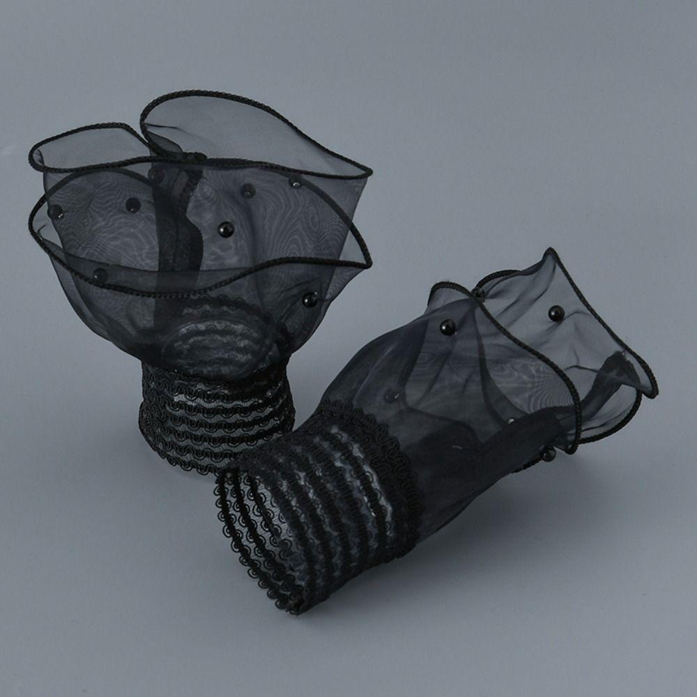 

1Pair Double Layer Nail Art Photo Glove Fashion Nail Display Sleeve New Fake Pleated Cuff чёрный