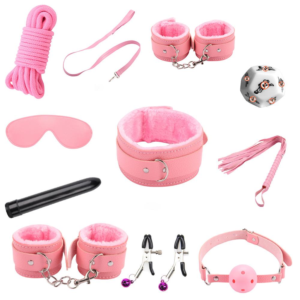 Adult SM Sex Tool Bondage Bed Bondage with Handcuffs Breast Clip Bell Alternative Suit Adult Games Handcuffs Toys for Adults