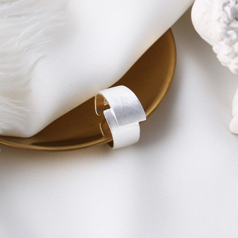 Minimalist Brushed Korean Style Open Index Finger S925 Sterling Silver Ring for Women