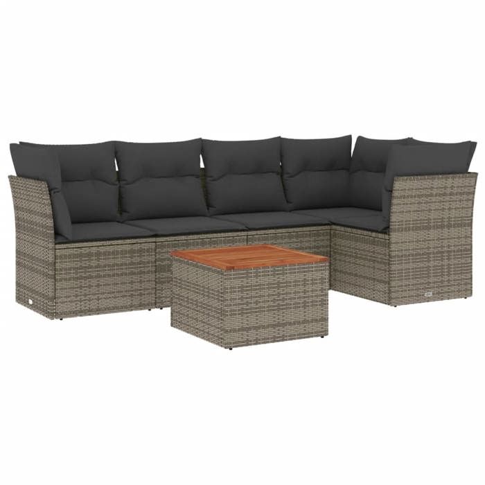 VidaXL Salon de Jardin avec Coussins 6 pcs, Canapés de Terrasse, Ensemble de Meubles de Patio, Mobilier d'Extérieur, Gris 3255962
