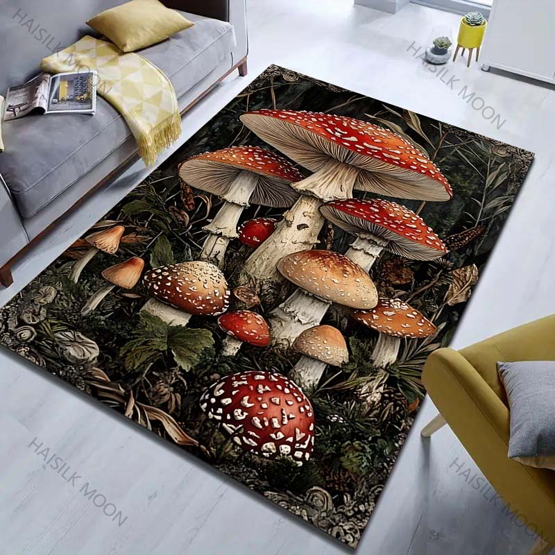 1PC Red Mushroom Print Carpet for Bedroom Living Room Bedside Sofa Floor Mat Modern Home Decor Area Rug Large Size