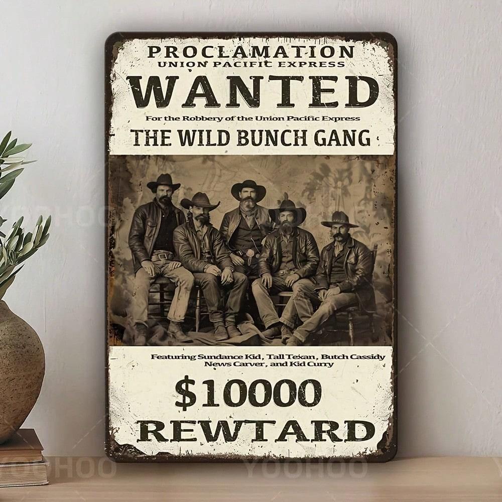 Wild West Wanted Poster Metal Wall Art Rustic Cowboy Decor Home Bar Office Man Cave