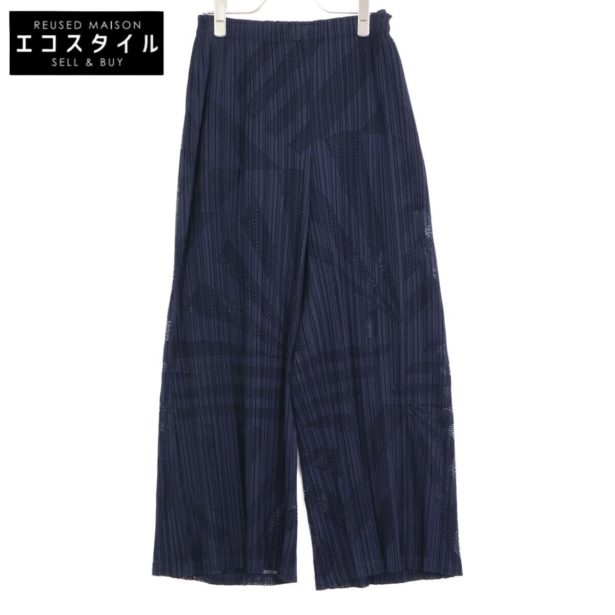 

PLEATS PLEASE 20Stainless Steel PP01-JF724 Navy Pleated Cutwork Pants Bottoms 3 NavyUsed