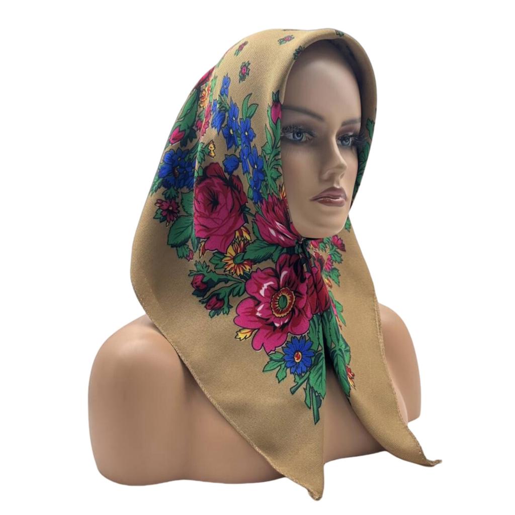 Russian Ethnic Flower Print Headscarf for Women Fashionable and Comfortable Polyester Bandanas Headwrap for Winter Wear