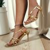 Fashion Plus Size 2025 Summer New Women's Modern Sandals Round Toe Narrow Band Thin Heels Buckle Strap Sandals Fashion Dress Party Shoes