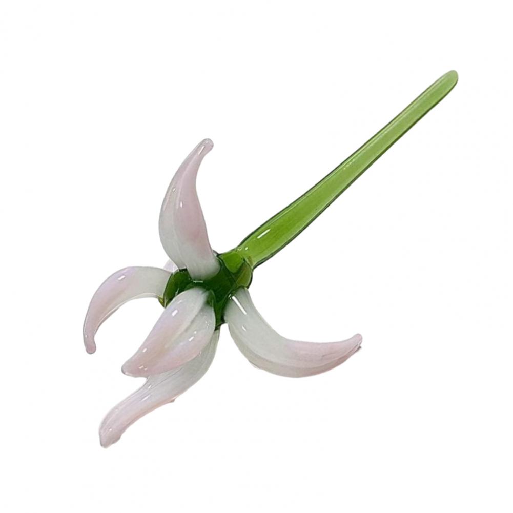Glass Orchid Flower Decoration Hand-Blown Mini Floral Ornament With Stem Home Office Indoor Colorful Blossom Figurine