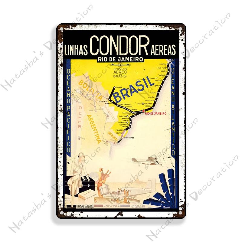 Brazil Vintage Poster Rio De Janeiro Metal Sign Landscape Decorative Sign Retro Metal Plaque Man Cave Pub Home Club Wall Decor