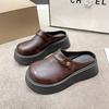 One Pedal Muffin Platform Loafers Women's 2025 Spring New Fashion Temperament Slippers British Style Small Leather Shoes Tide