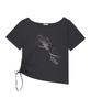 ILLIGO Ribbon String Off-Shoulder T-Shirt Charcoal