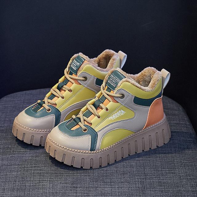 Snow Boots Women Platform Winter Sneakers Fashion Mixed Colors Plus Velvet Warm Ankle Boots Female Comfort Cotton Shoes Footwear