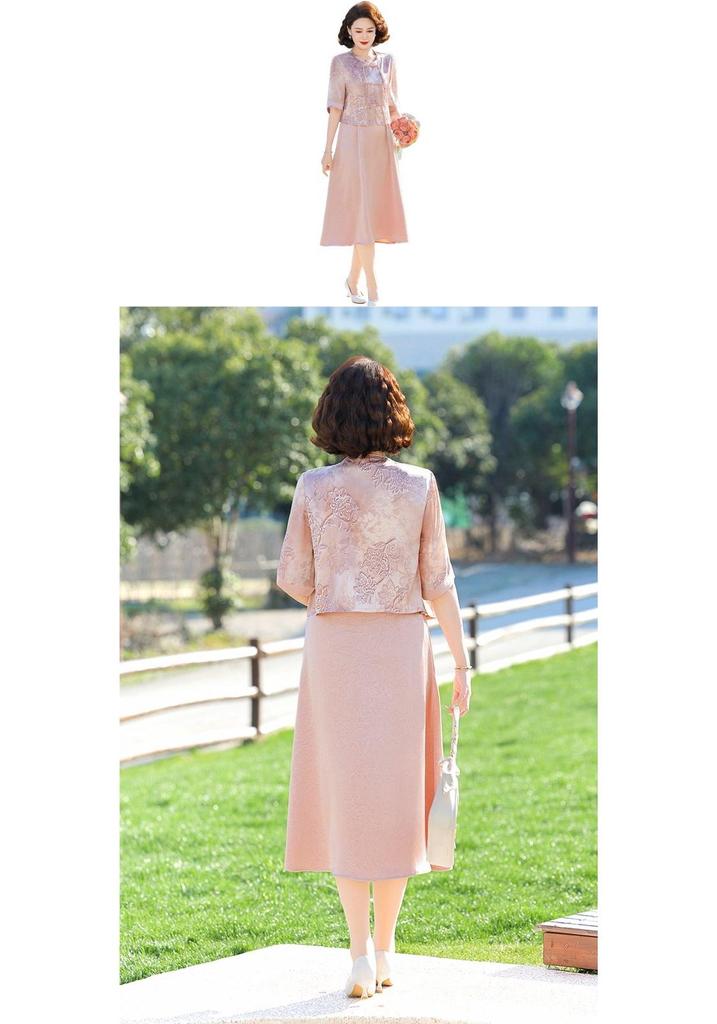 Elegant 2026 Chiffon Dress for Middle-Aged & Elderly Women - 50s Inspired, Tummy Covering, Short-Sleeve Summer Style