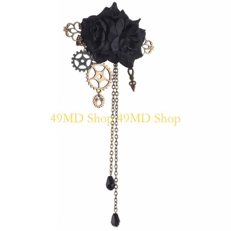 

49MD Steampunk Hair Clip Goth Flower Hair Clip For Women Diy Bridal Headdress Steampunk Brooch Goth Barrettes Goth Brooch Pin чорний