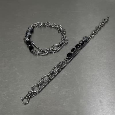 Double Layer Chain Bracelet Ice Cracked Pearl Titanium Steel Splicing Bracelet Retro Unisex Niche Design