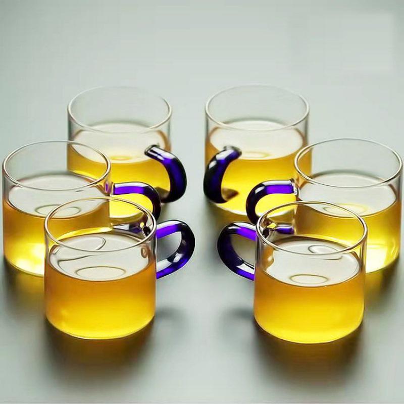 Heat-Resistant Glass Tea Cup with Handle - Household Gongfu Style, Transparent and Thickened for Individual Use