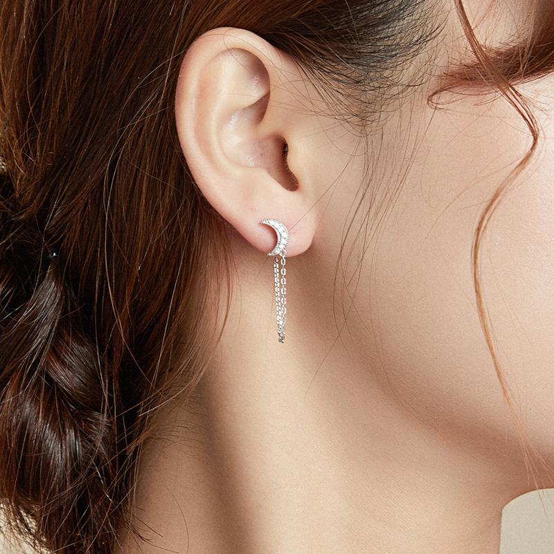 BAMOER 925 Silver Mono Clip Earrings for Girl CZ Platinum Plated Ear Cuffs Non Piercing for Women Wedding Party Jewelry