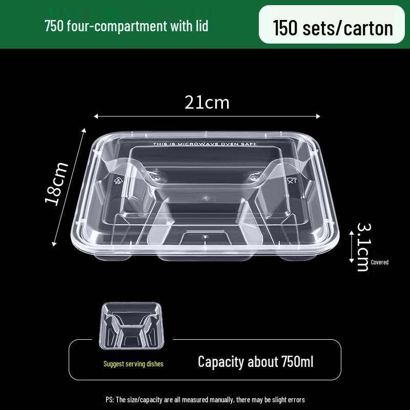 Miaojiayi Disposable 4-Compartment Transparent Takeout Box