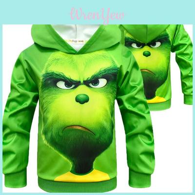 Festive Grinch Pattern Hoodie Kids Sweatshirt Pullover For How The Grinch Stole Christmas Fans