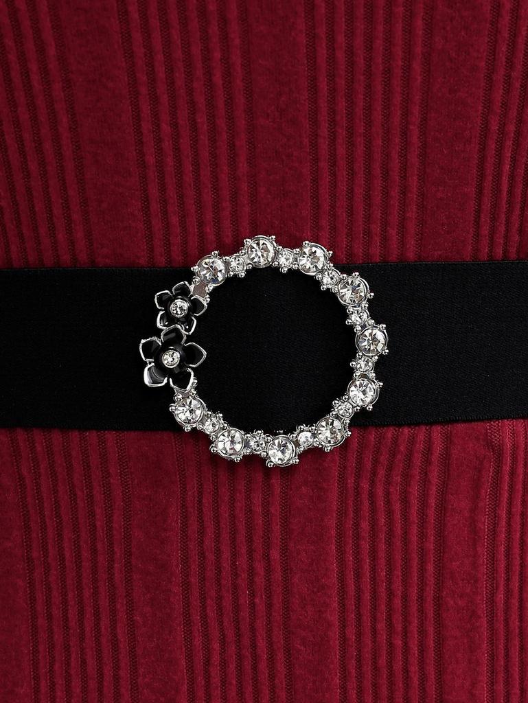 Rosegal Pluss Størrelse Nedbrettskrage Ribbestrikket Glidelås O-ring Spenne Belte Strikket 2 i 1 Topper