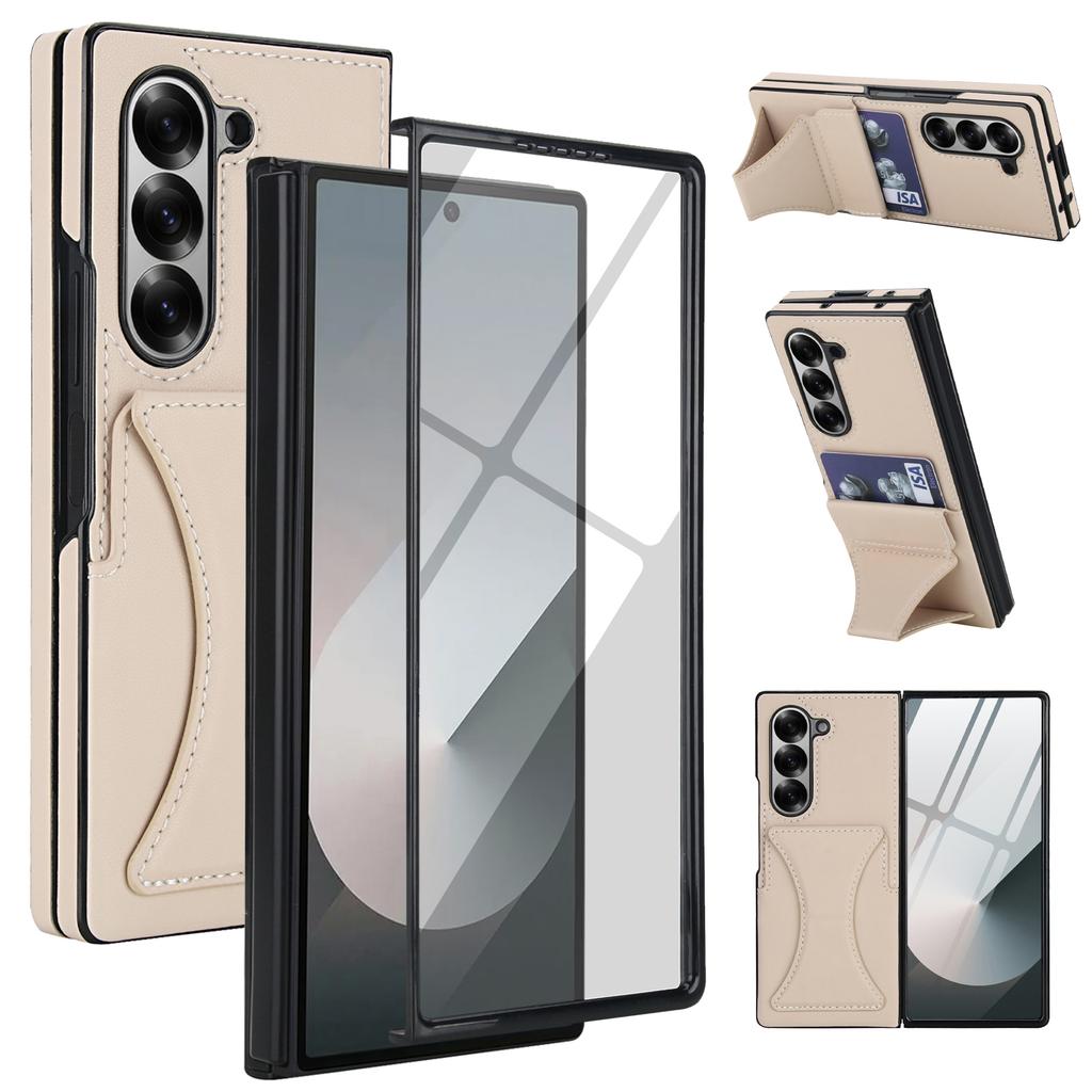 Carteira com Porta-Cartões Transversal Capa de Couro para Celular Para Samsung Galaxy Z Fold 7 6 5 4 3 Suporte Protetor de Tela de Vidro Temperado Capa
