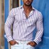 Men's Vertical Striped Long Sleeved Shirt, High-quality Lapel Cardigan, Personalized Letter Printed Casual Men's Top