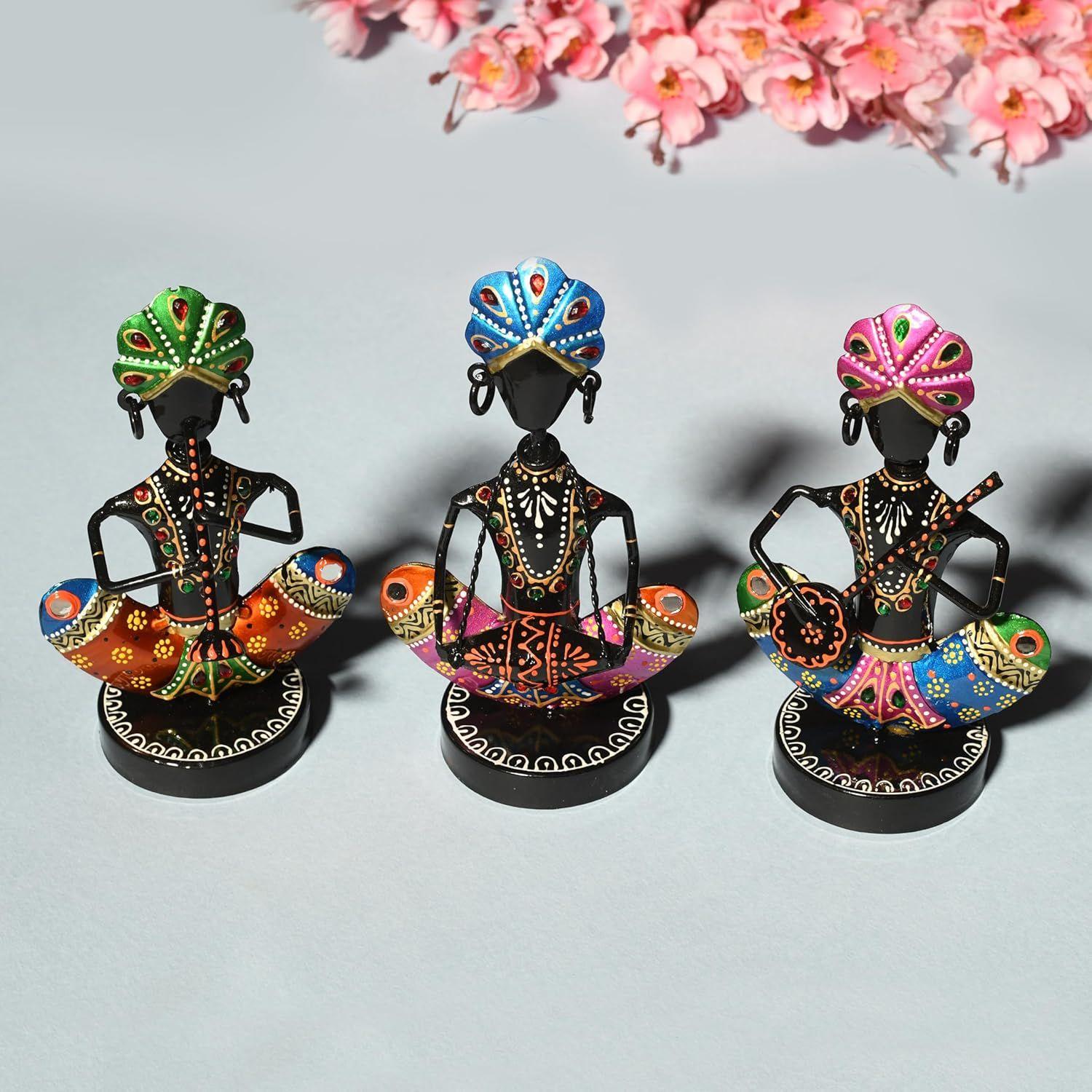 

Племенной металлический музыкант - выставочный экспонат- (Набор из 3 шт.) | Домашний декор для гостиной | Внутреннее убранство | Уникальный декор в стиле племенной музыки (многокрасочный)