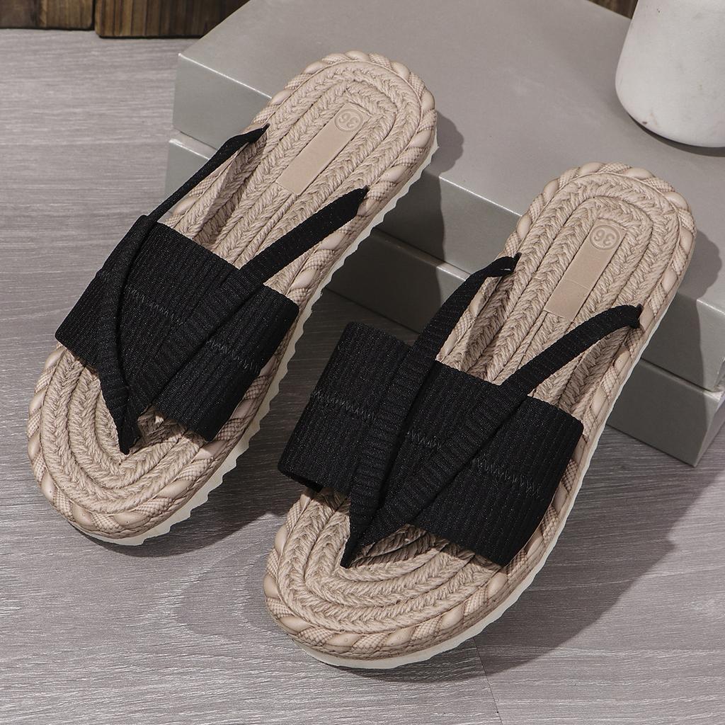 Fashion Green Fabric Flip Sole Summer Beach Shoes with Flat Heels and Slippers for Women's Simple One Line Beach Flat Shoes