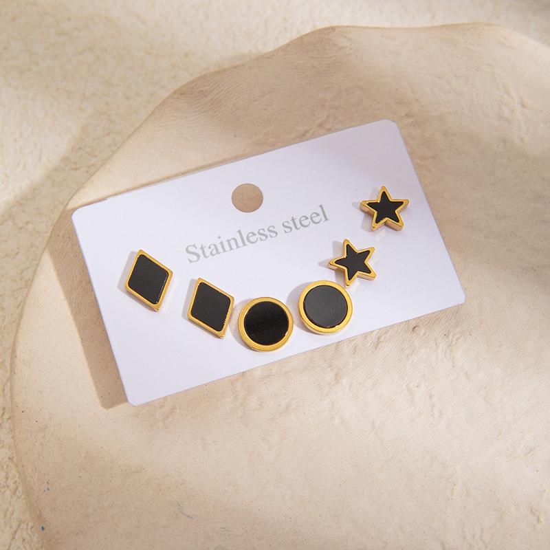 Stainless Steel White Black Shell Heart Star Flower Earrings For Women Simple Temperament Jewelry Gifts Wholesale