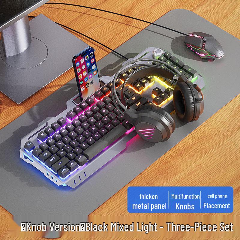 Wired Gaming Keyboard, Mouse & Headset Set - E-sports Mechanical Desktop Peripherals