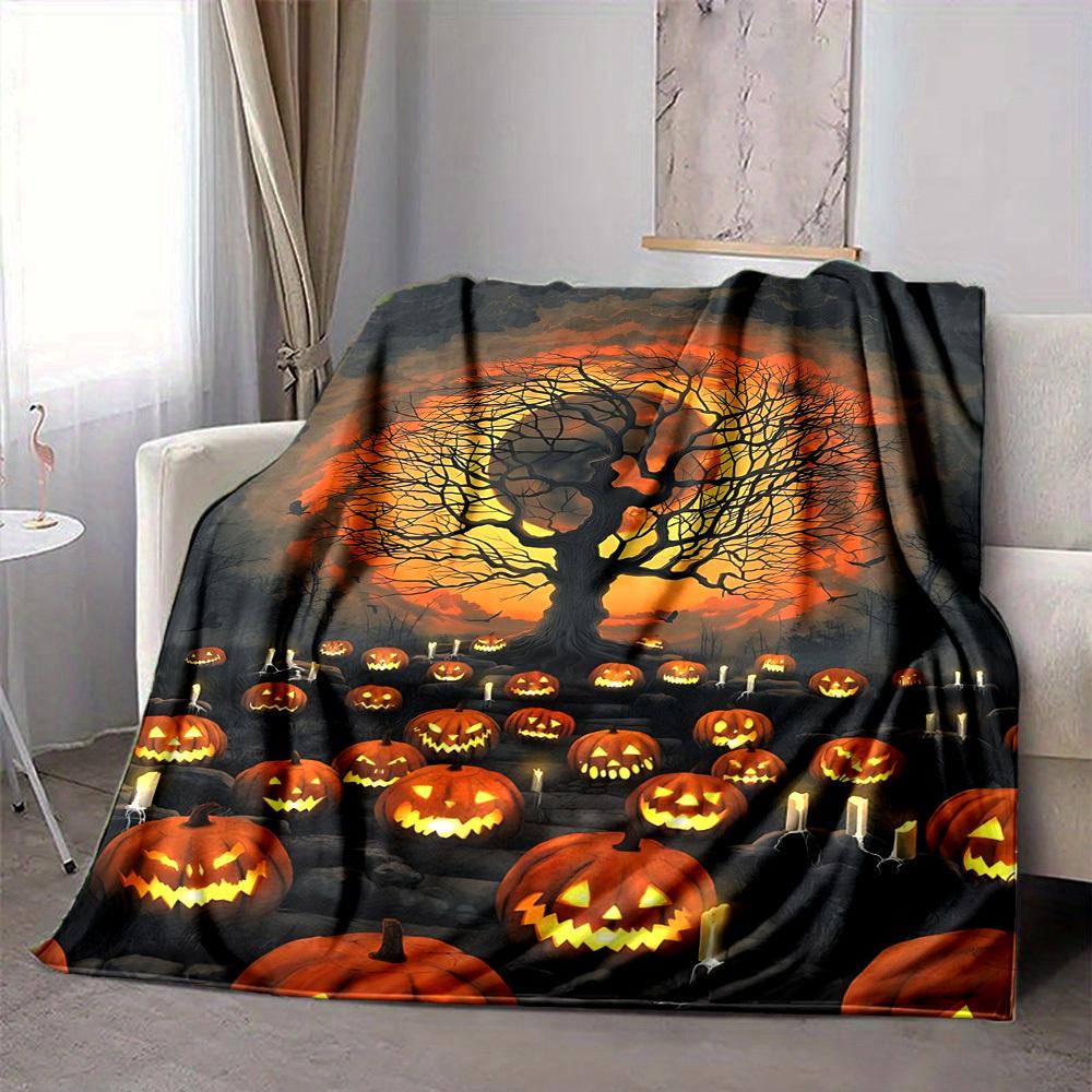1pc Halloween Pumpkins Blanket, Lightweight Flannel Throw Blanket for Sofa, Bed, Travel, Camping, Living Room, Office, Couch, Chair, and Bed