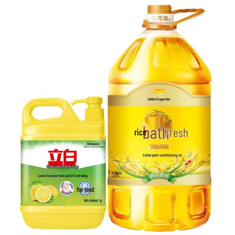 Jinyu Fresh Lemon Dish Soap 1kg & Rice Valley Blended Oil 5L Combo