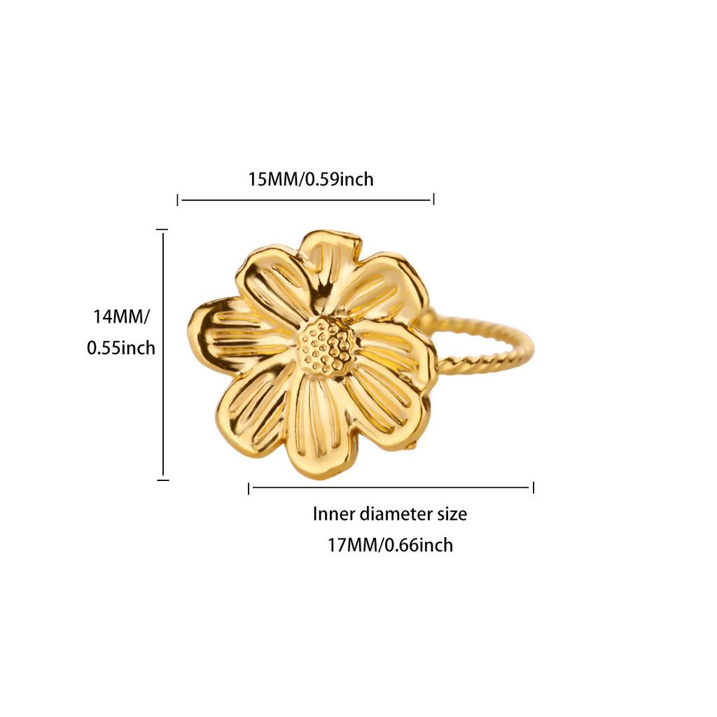 Bague vent or véritable acier inoxydable zircon style pastoral fleur nœud bague ouverte bijou femme