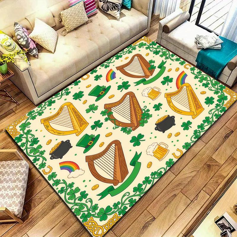 St.Patrick's Day cloverPattern Square Carpet,Area Rug,Carpet Rug for Living Room Bedroom Sofa Playroom Decor,Non-slip Floor Mat,Holiday Birthday Gifts