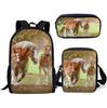 Grasland Pferdemuster dreiteiliges Rucksack-Federmäppchen-Umhängetaschen-Set lässig 3D-bedrucktes Rucksack-Set
